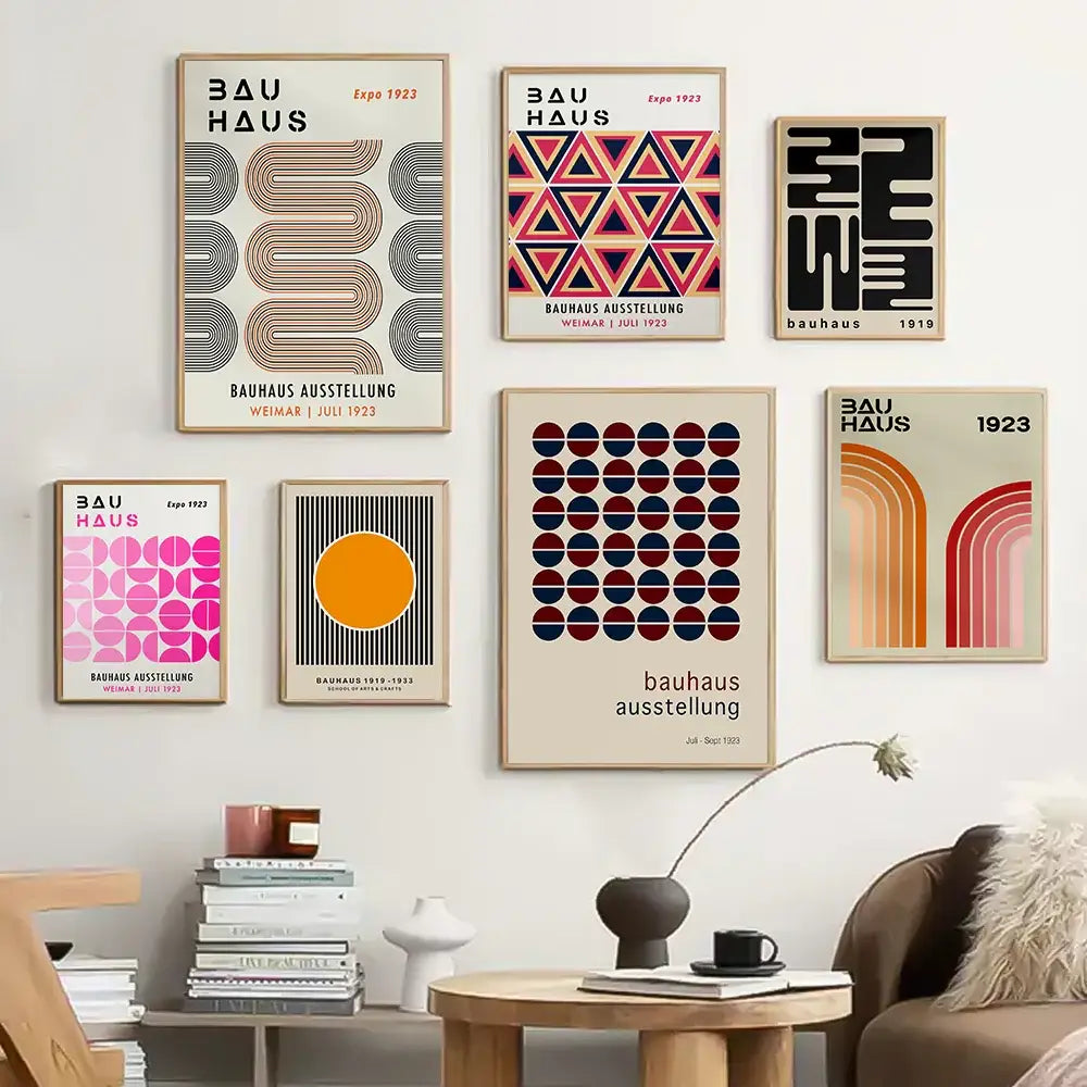 Bauhaus colorful geometric canvas print for living room home decor
