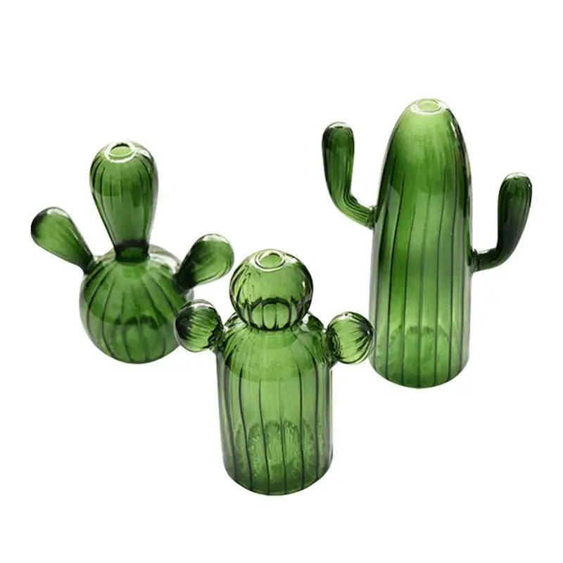 Green glass cactus vase set living room home decor