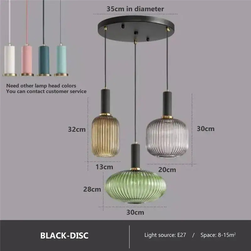Retro ribbed amber glass pendant lights for dining room