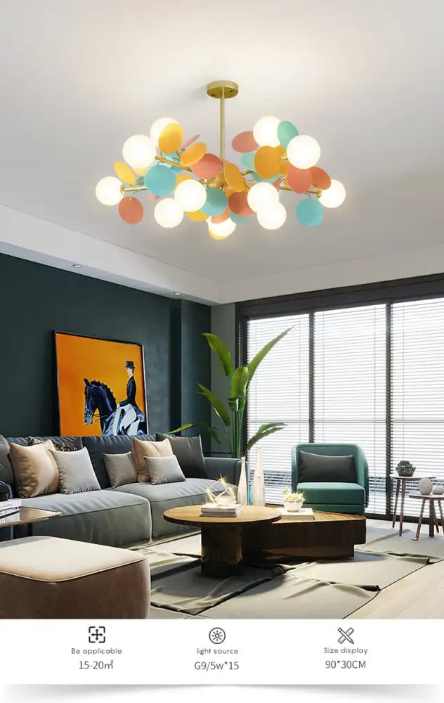 Modern brass colorful led branch chandelier living room light