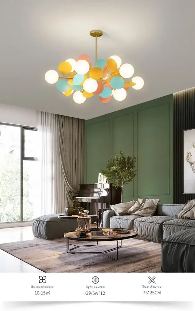 Modern brass colorful led branch chandelier living room light