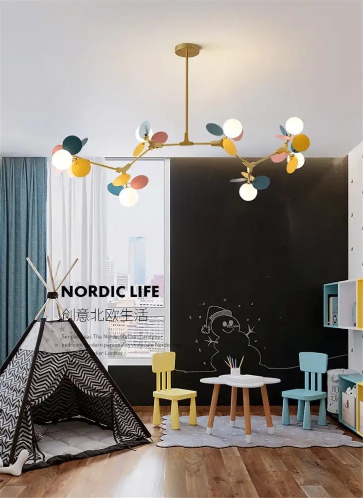 Modern brass colorful led branch chandelier living room light