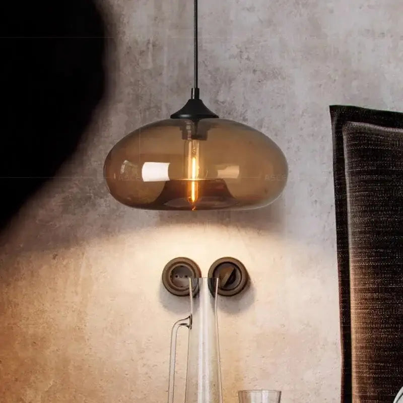 Modern amber & smoky gray glass colorful led pendant lights dining room