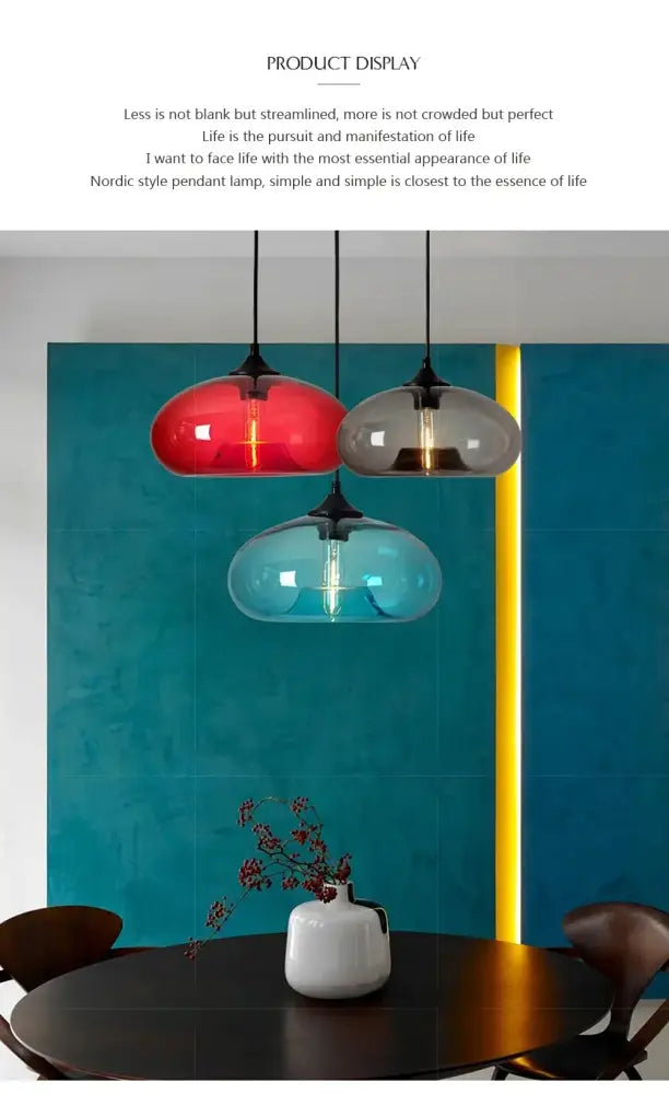 Modern amber & smoky gray glass colorful led pendant lights dining room