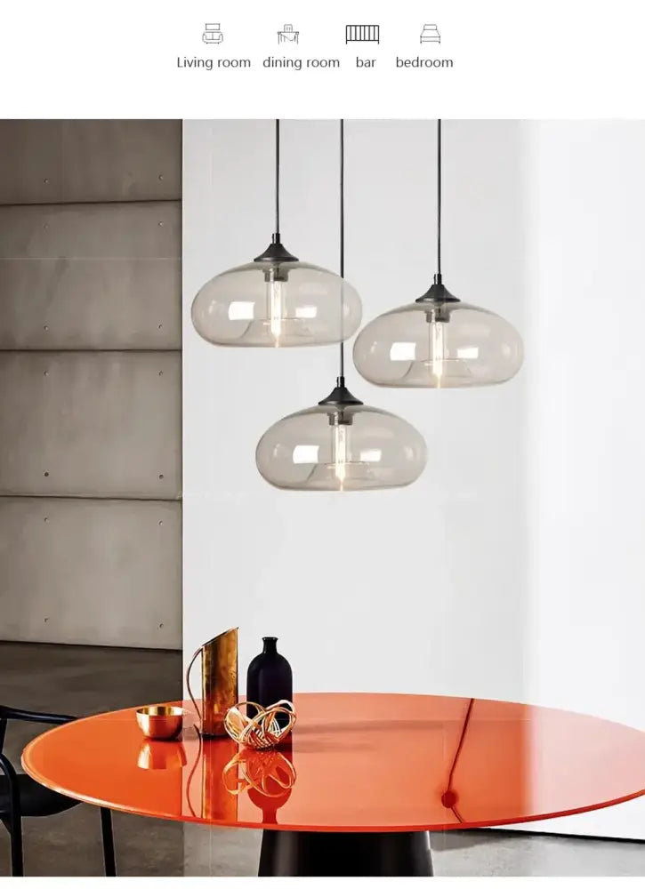 Modern amber & smoky gray glass colorful led pendant lights dining room