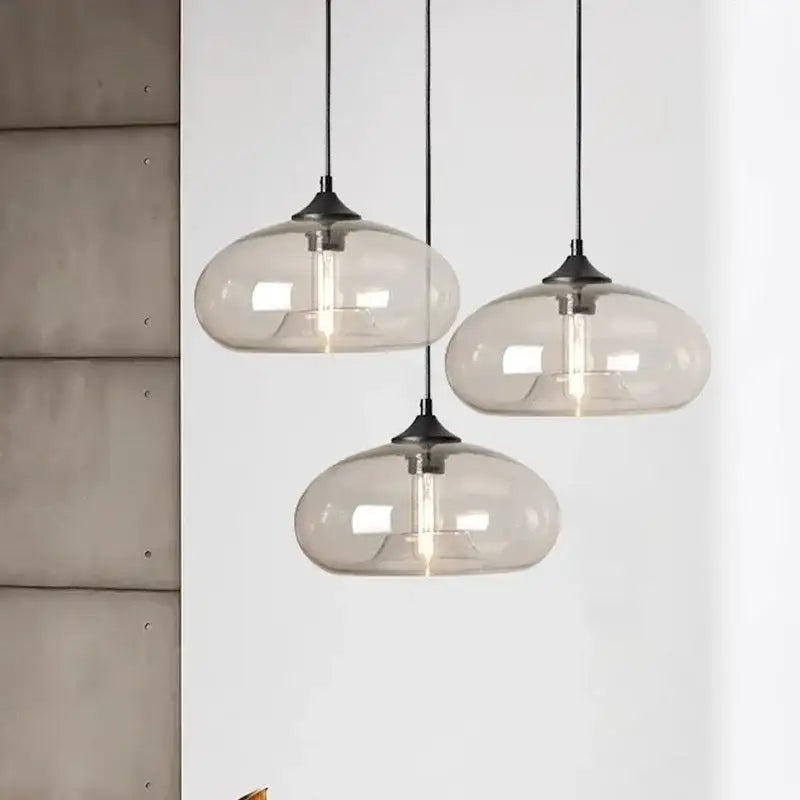 Modern amber & smoky gray glass colorful led pendant lights dining room