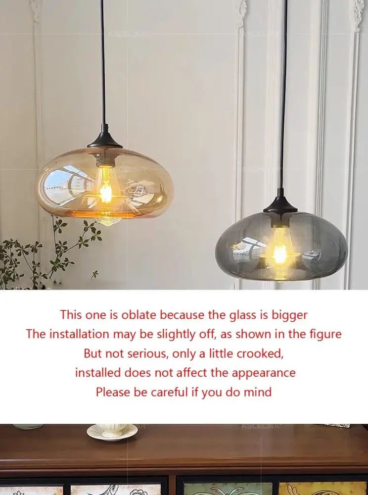 Modern amber & smoky gray glass colorful led pendant lights dining room