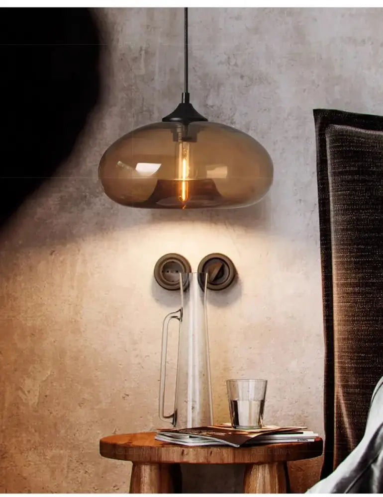 Modern amber & smoky gray glass colorful led pendant lights dining room