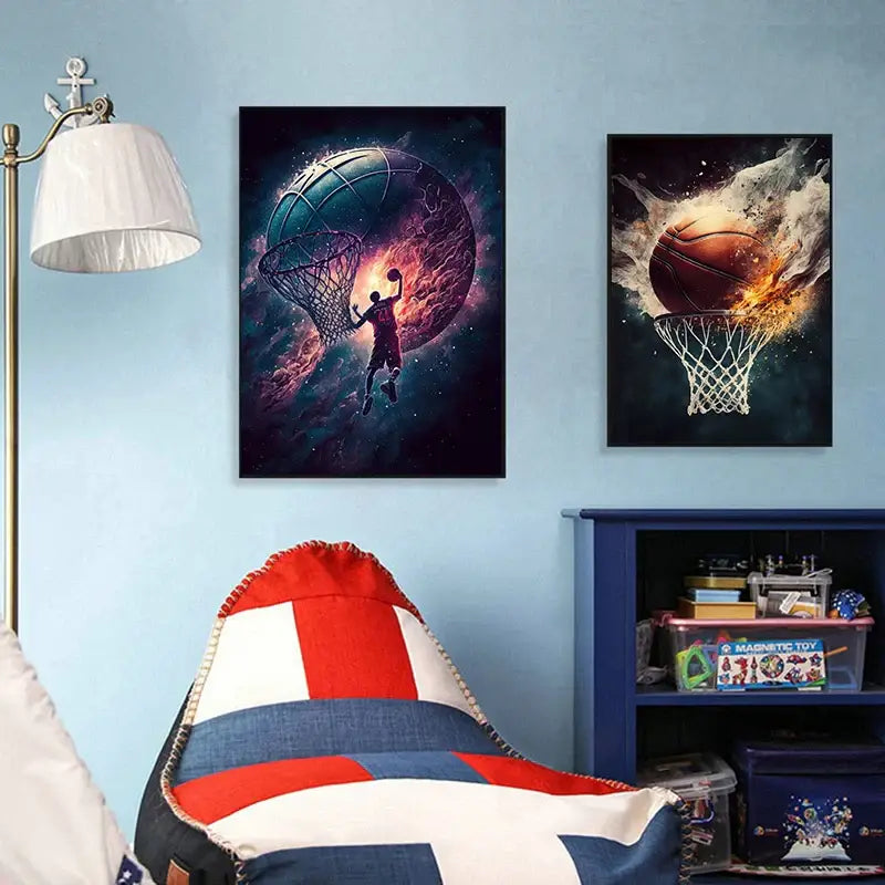 Cosmic colorful sport basketball canvas prints bedroom wall art