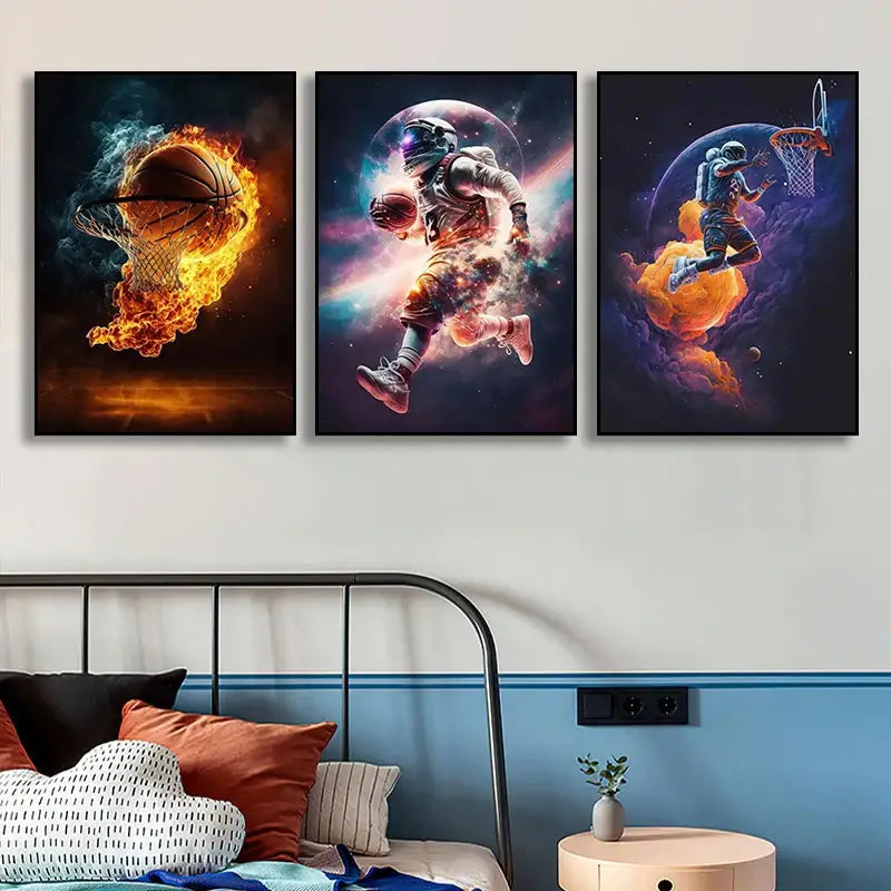 Cosmic colorful sport basketball canvas prints bedroom wall art