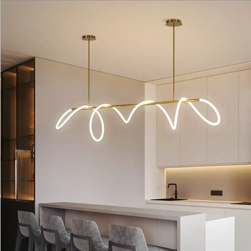 Modern gold curved contemporary led chandelier dining room light