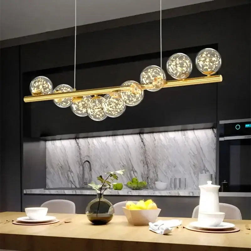 Modern gold long ceiling chandelier dining room glass pendant light