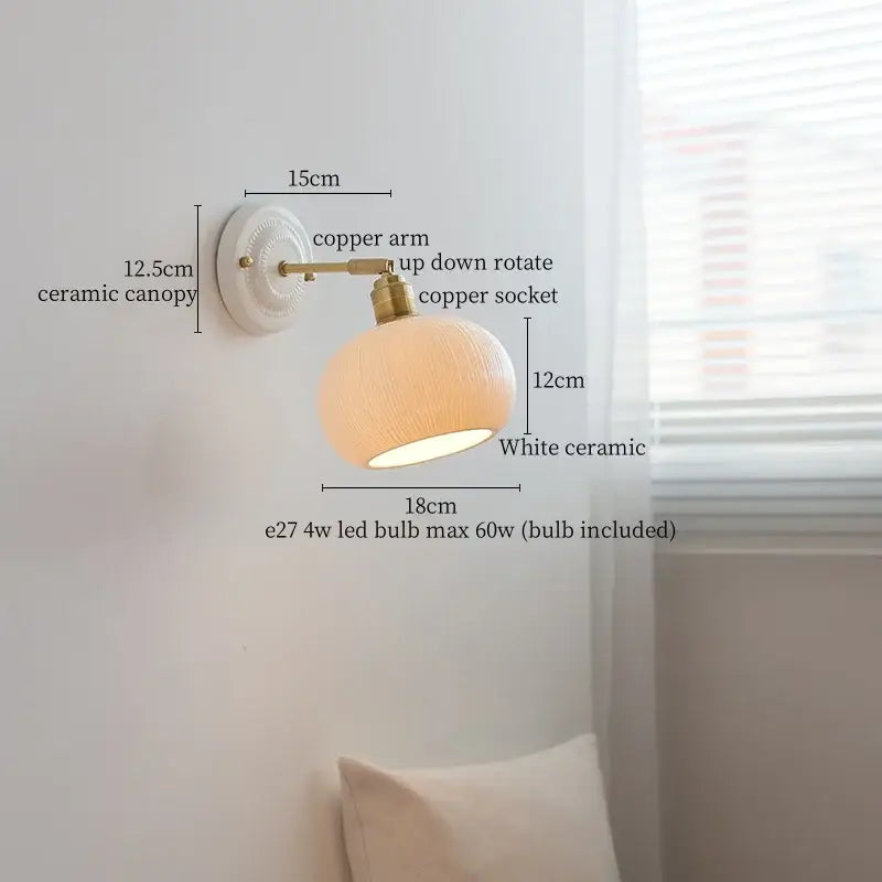 White and gold copper ceramic led wall lamp for living room