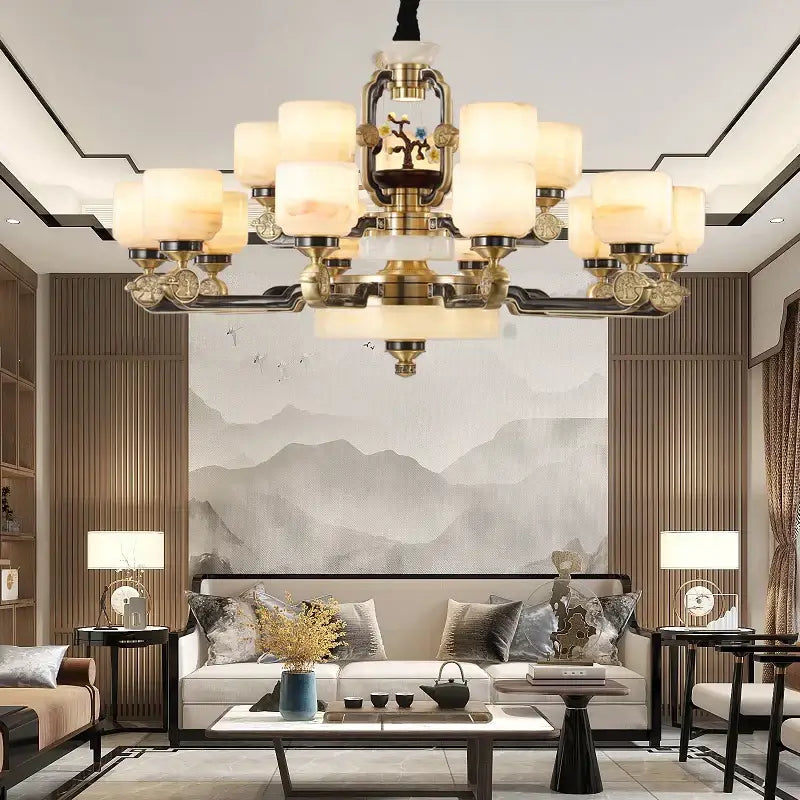 Decorbites copper jade duplex chandelier for living room branch design