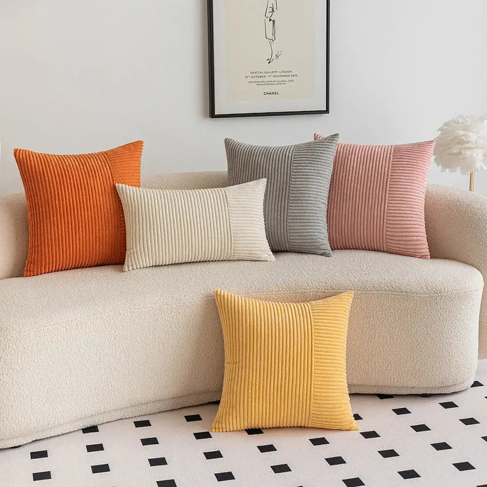 Decorbites corduroy striped patchwork pillow cover set living room