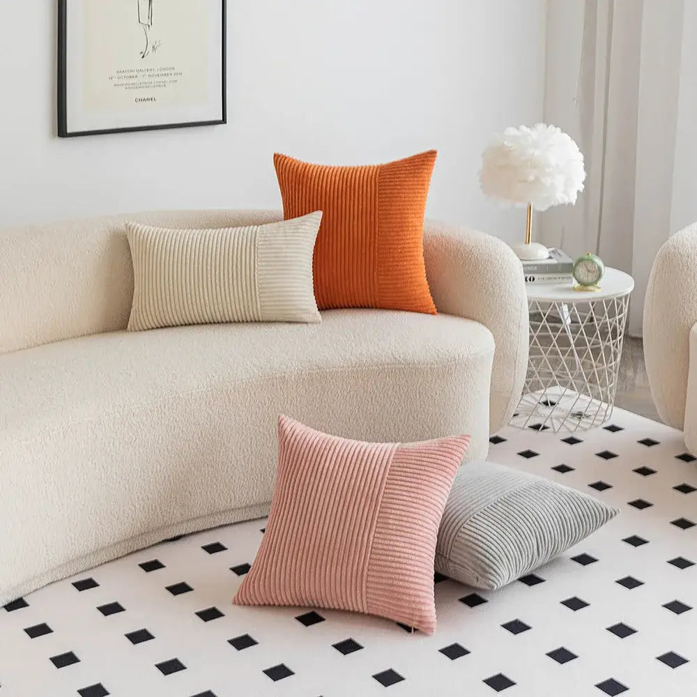 Decorbites corduroy striped patchwork pillow cover set living room