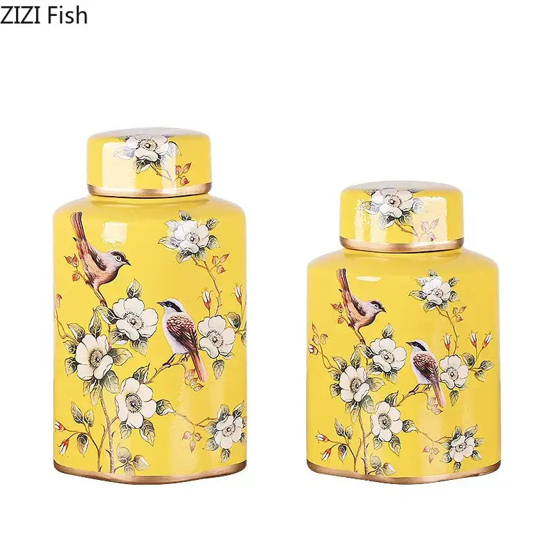 Decorbites country ceramic yellow floral jar dining room decor