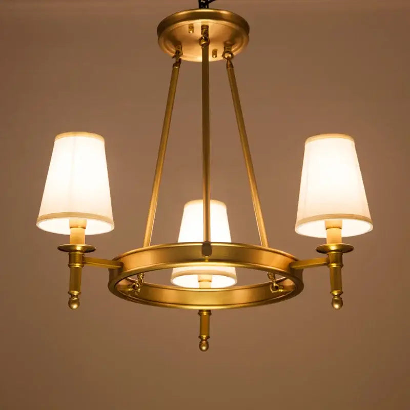 Decorbites country fabric brass chandelier for bedroom with 3 shades