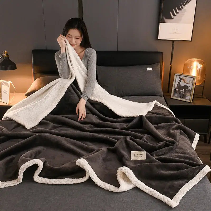 Decorbites cozy autumn gray & white plush blanket – living room throw