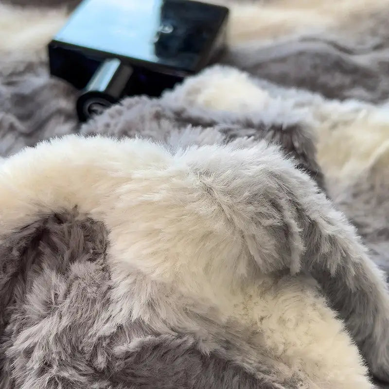 Decorbites cozy faux fur gray & white bedding set bedroom plush cover