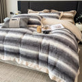Decorbites cozy faux fur gray & white bedding set bedroom plush cover