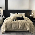 Decorbites cozy faux rabbit fur bedding set black & grey bedroom