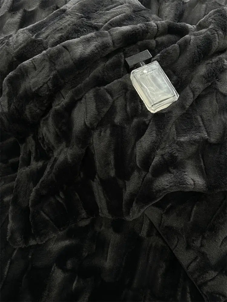 Decorbites cozy faux rabbit fur bedding set black & grey bedroom
