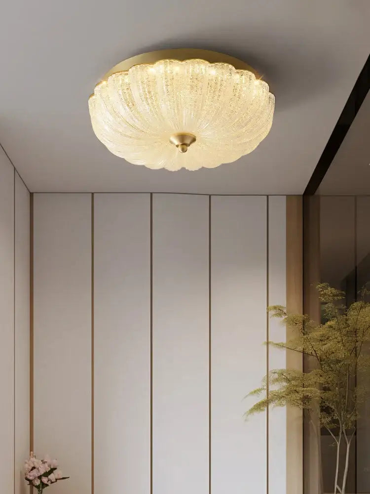 Decorbites cream air ceiling lamp for bedroom gold ribbed glass