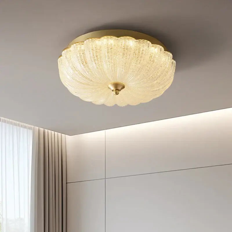 Decorbites cream air ceiling lamp for bedroom gold ribbed glass