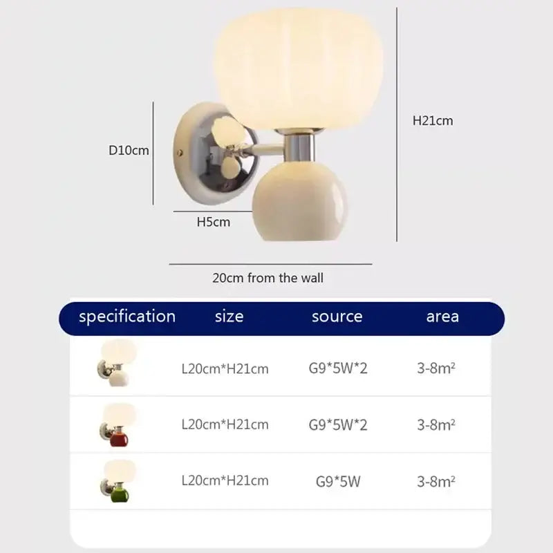 Decorbites cream breeze frosted glass pumpkin wall sconce bedroom light