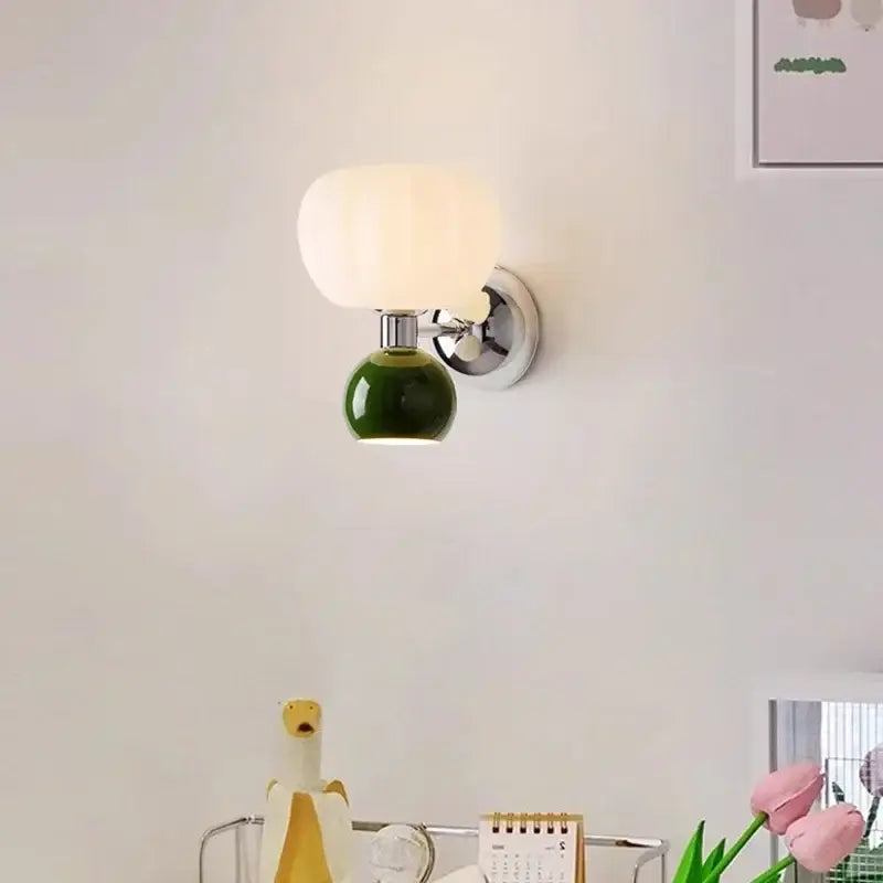 Decorbites cream breeze frosted glass pumpkin wall sconce bedroom light