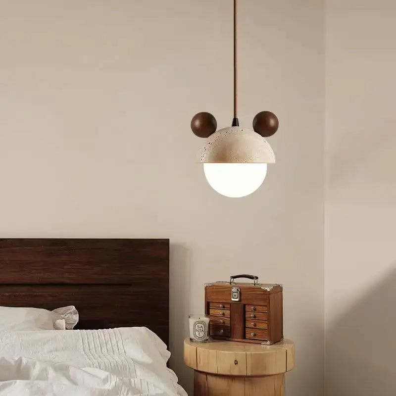 Decorbites cream glass led pendant light with wood ears for bedroom