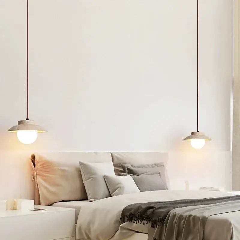 Decorbites cream stone pendant lamp bedroom textured concrete light