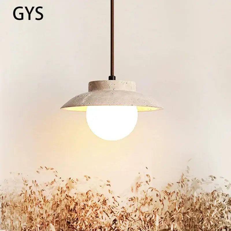 Decorbites cream stone pendant lamp bedroom textured concrete light