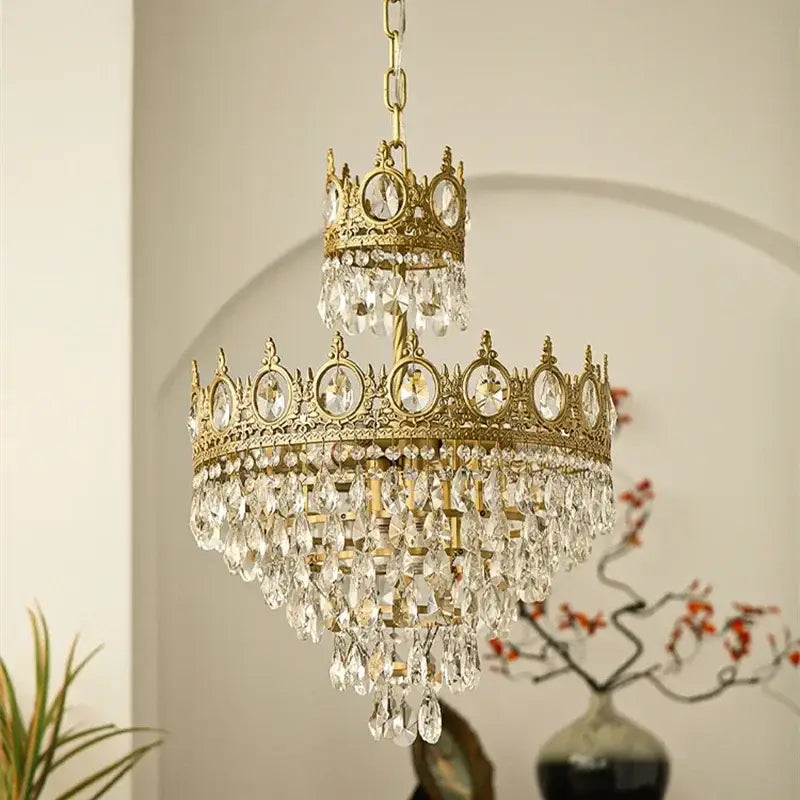Decorbites crown crystal chandelier gold pendant light for bedroom