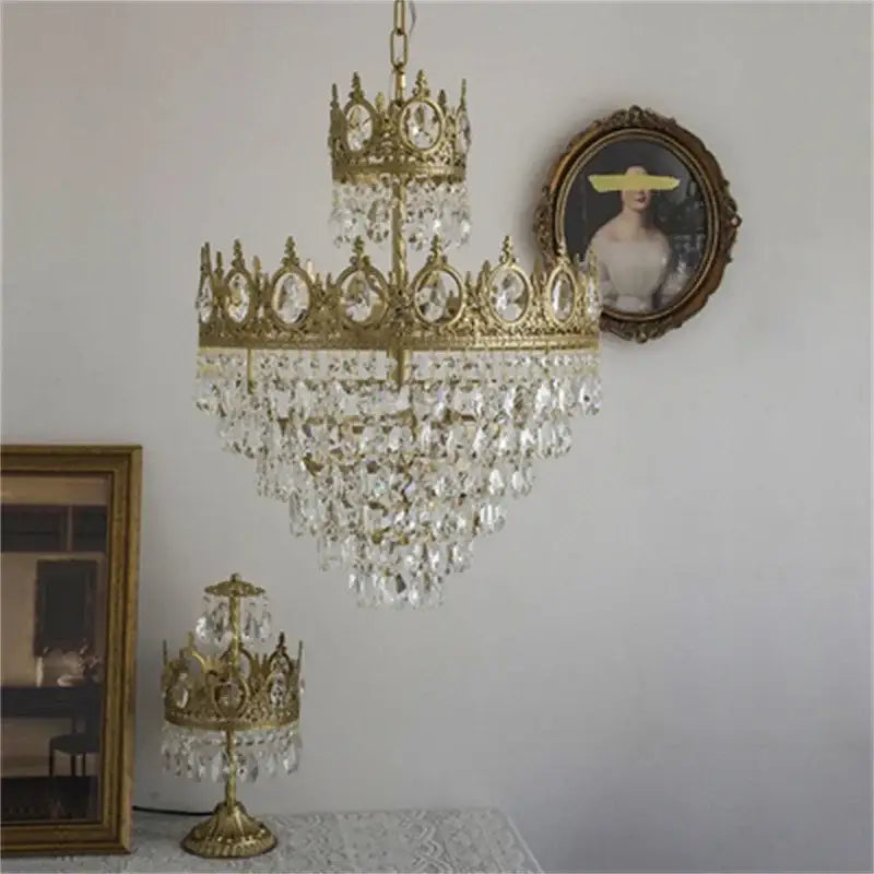 Decorbites crown crystal chandelier gold pendant light for bedroom