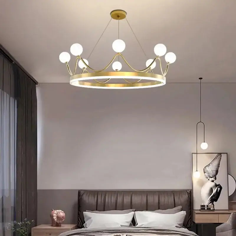 Decorbites crown led chandelier gold and white kids room pendant light