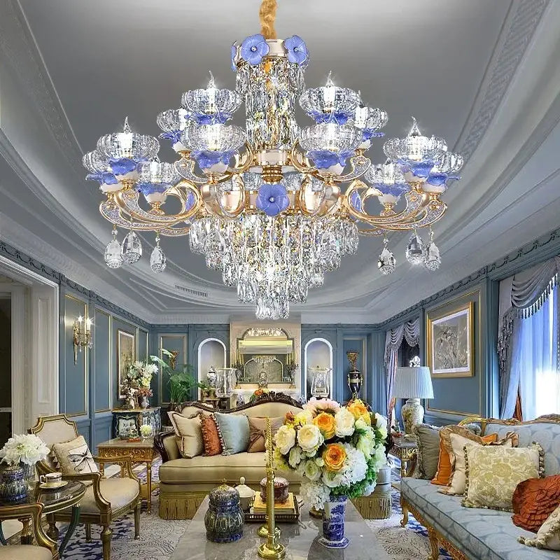 Decorbites crystal candle chandelier gold & blue living room light
