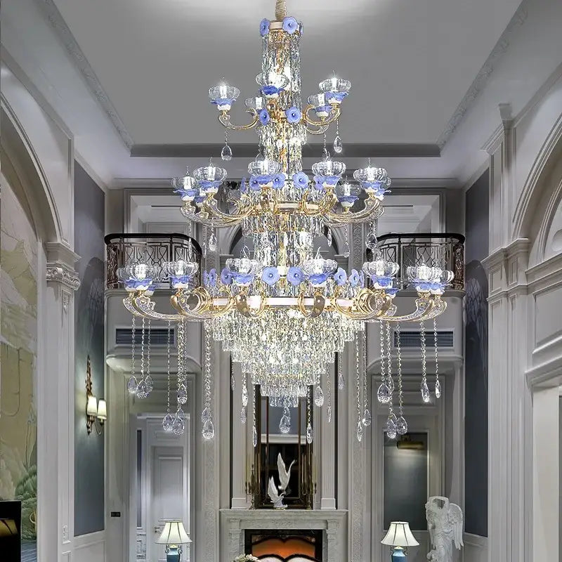 Decorbites crystal candle chandelier gold & blue living room light