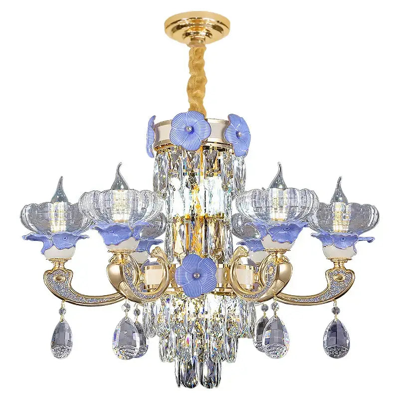 Decorbites crystal candle chandelier gold & blue living room light