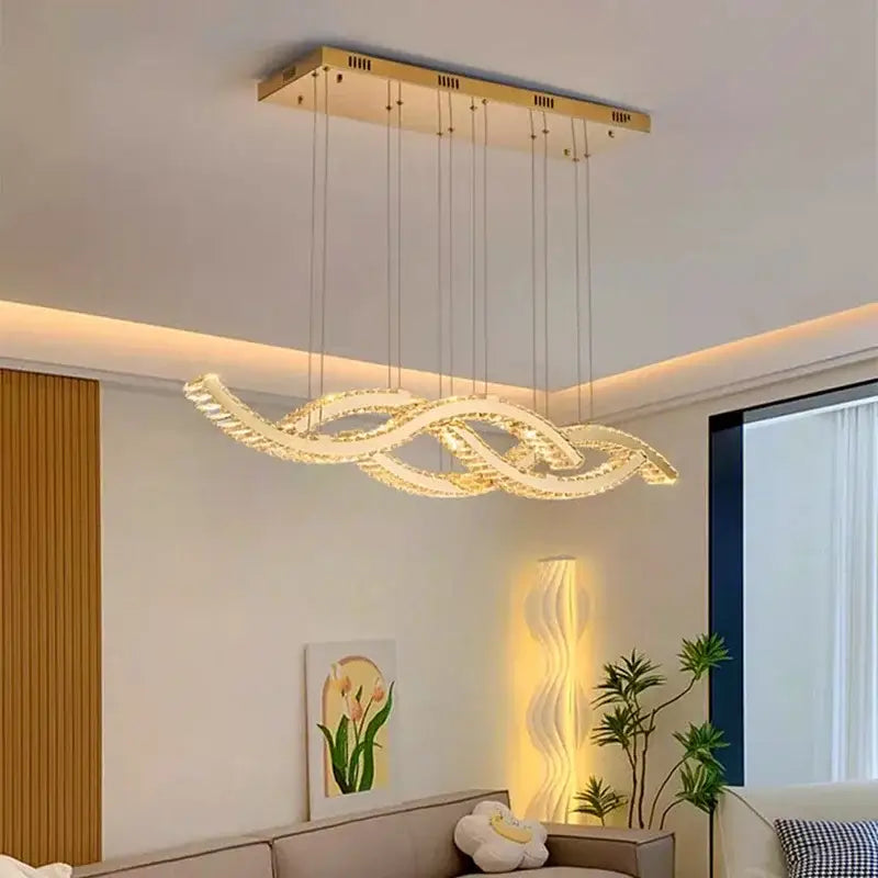 Modern gold rectangular decorbites crystal chandelier dining room light