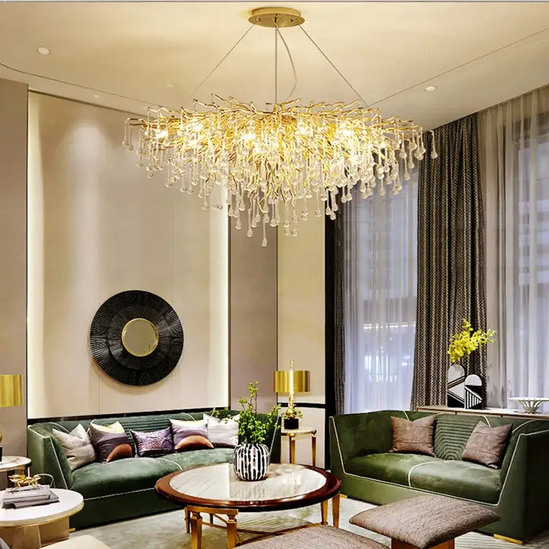 Luxury gold crystal chandelier living room branching droplet light
