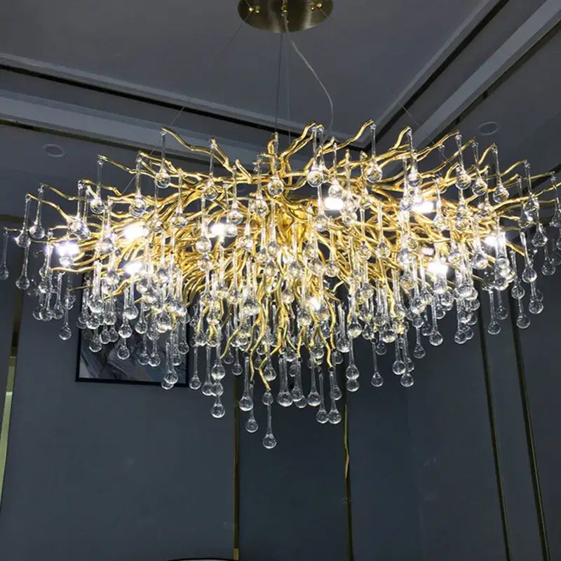 Luxury gold crystal chandelier living room branching droplet light