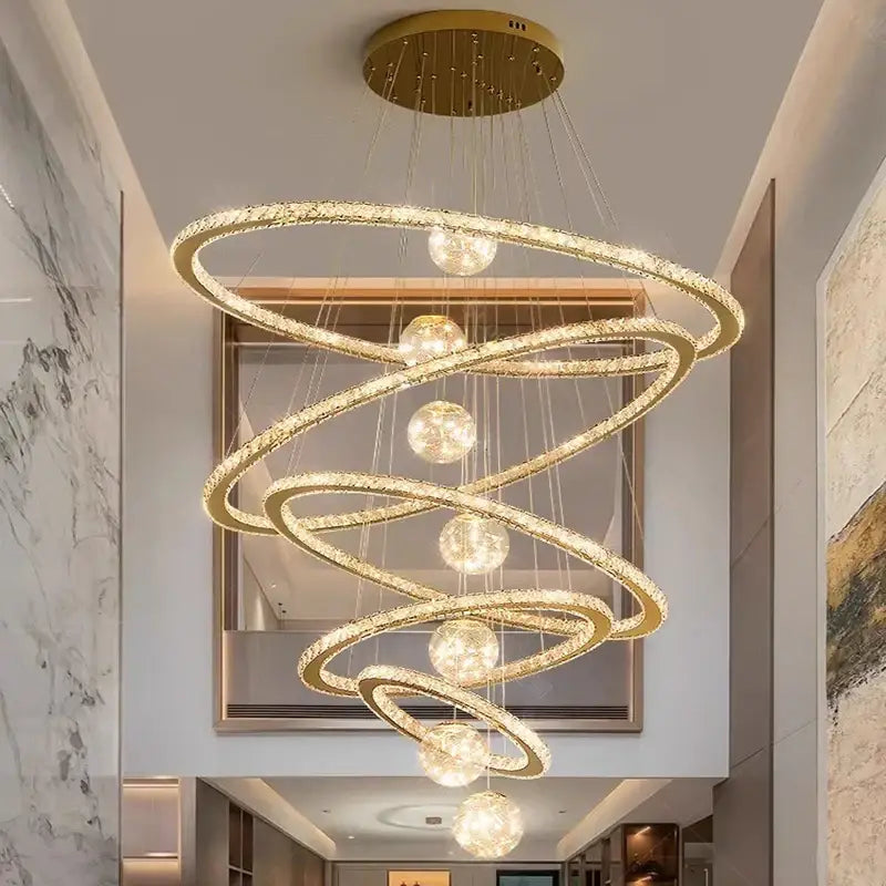 Golden spiral ring decorbites crystal chandelier living room light