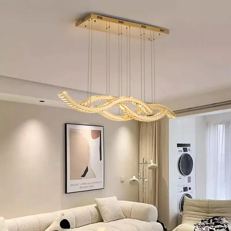Modern gold rectangular crystal chandelier pendant light dining room