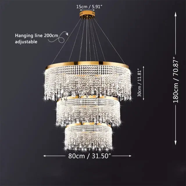 Luxury gold circular crystal chandelier pendant light for dining room