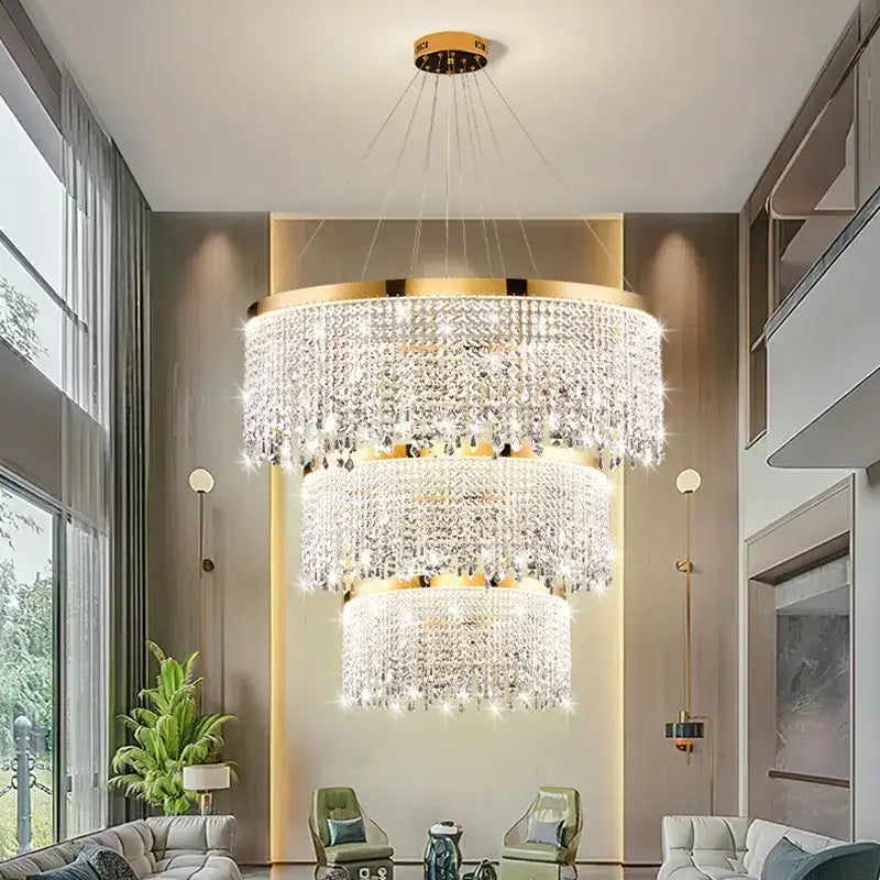 Luxury gold circular crystal chandelier pendant light for dining room