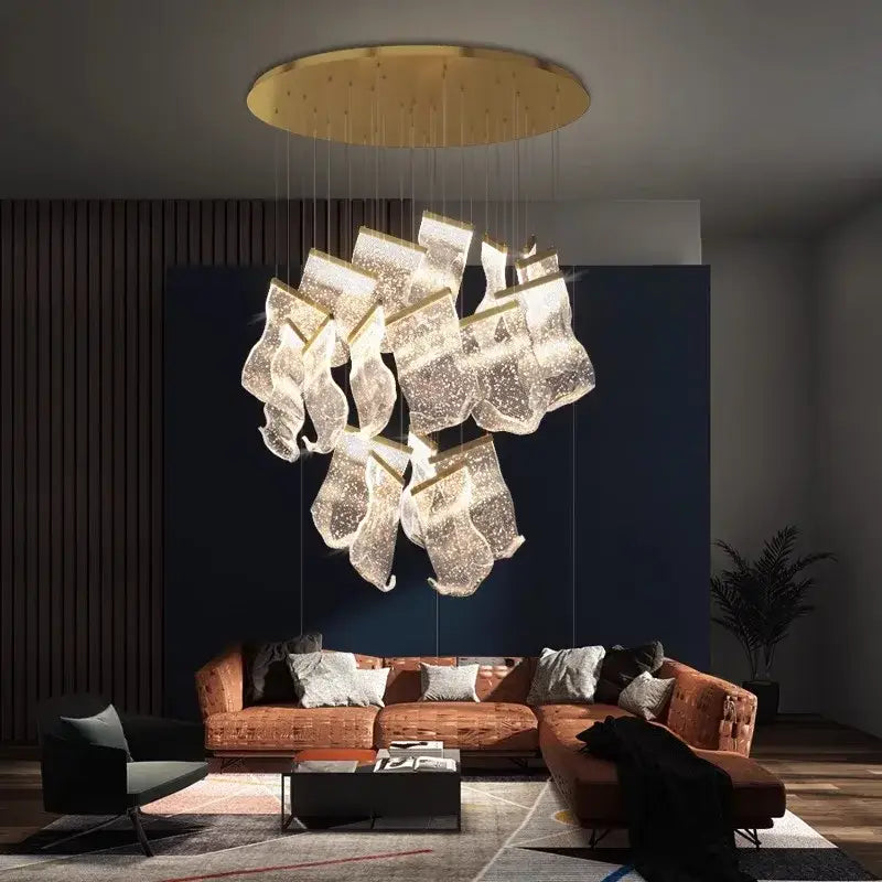 Modern sculptural glass crystal chandelier stair pendant light