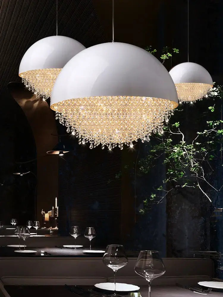 Decorbites crystal chandelier white dome pendant light for living room