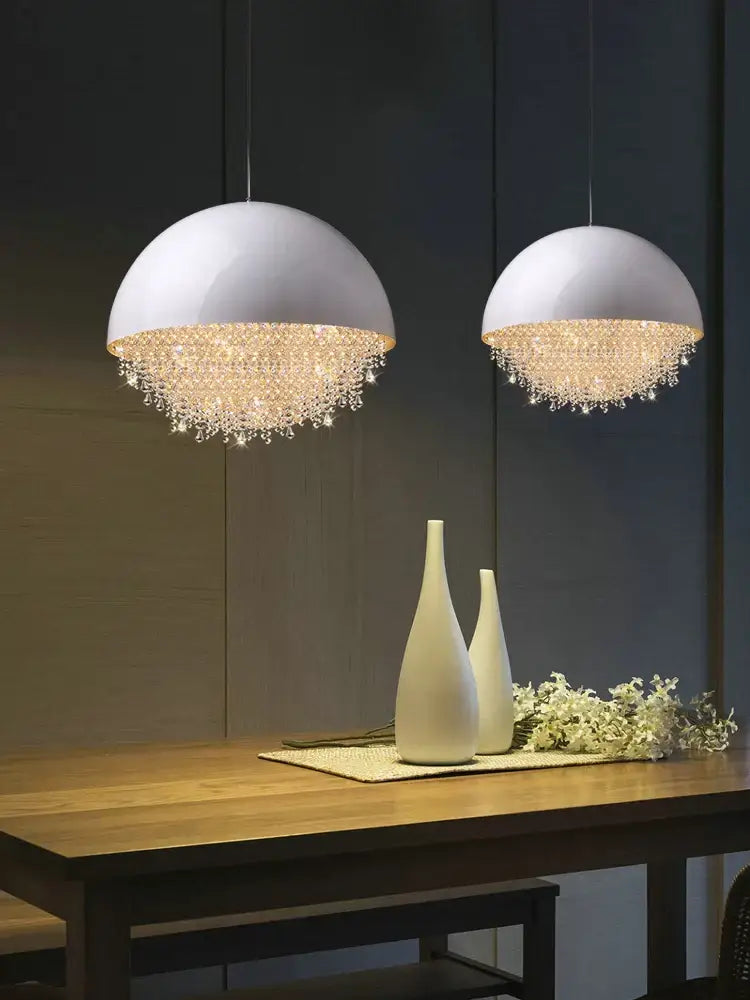 Decorbites crystal chandelier white dome pendant light for living room